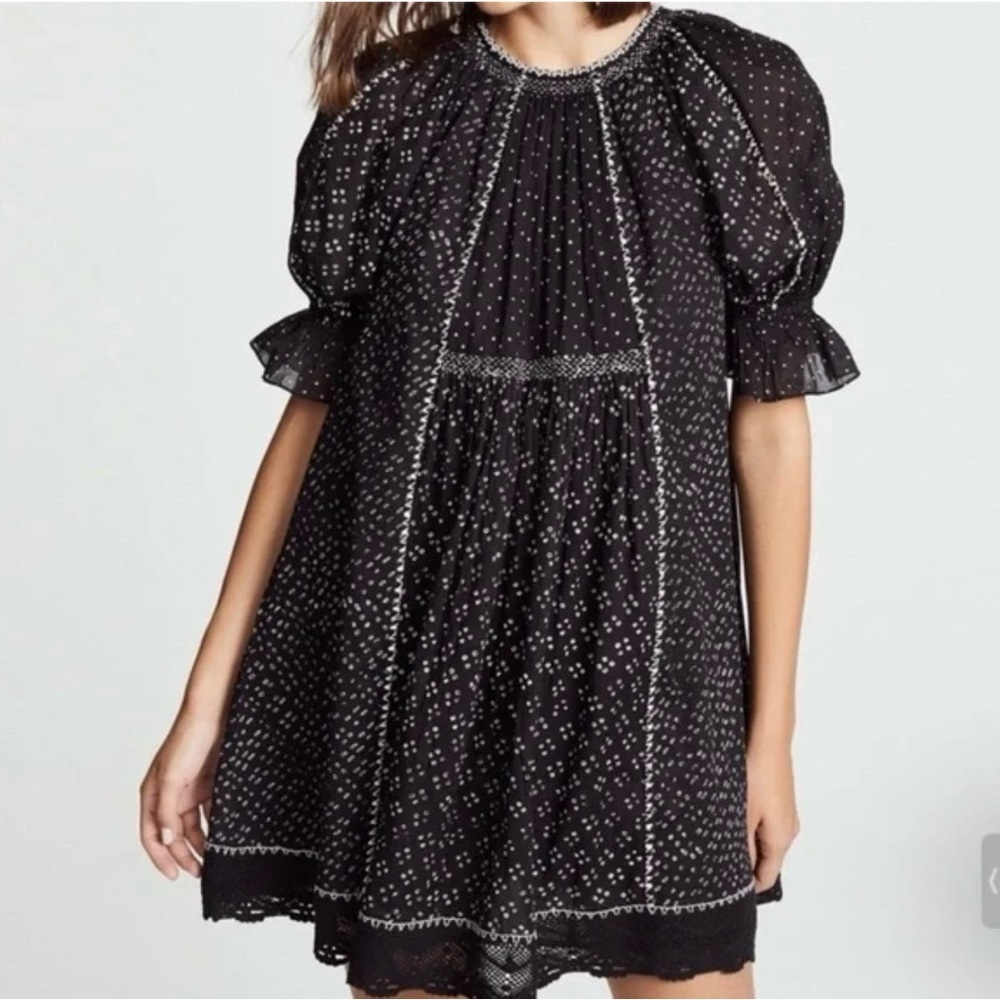 Ulla Johnson Feroz Crotchet Trimmed Printed Cotton Gauze Mini Dress In Black